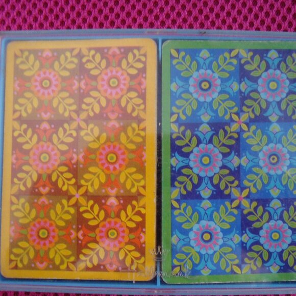 Vintage Hallmark 'Patchwork' Playing Cards Double Set Hard Plastic Case - Picture 1 of 4